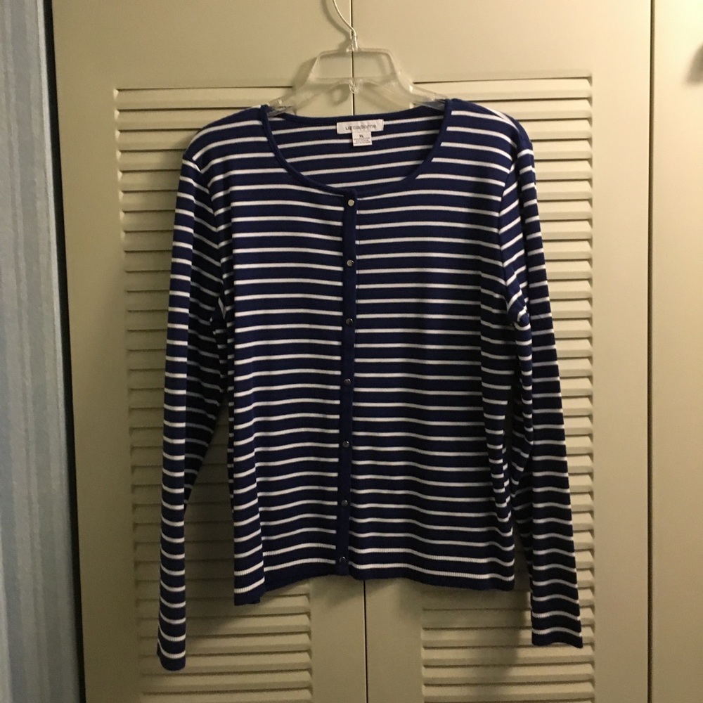 Liz Claiborne Navy/White Striped Top
